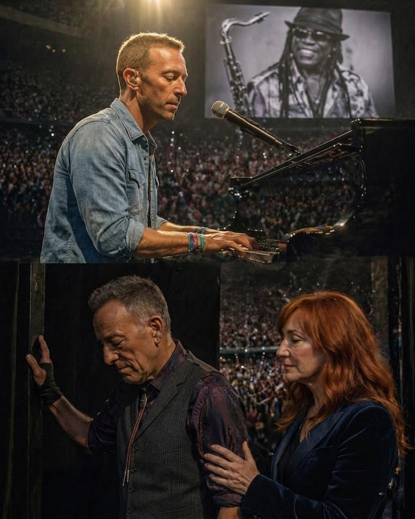 BRUCE SPRINGSTEEN FROZE MID-STEP. THE PIANO WAS PLAYING A DEAD MAN’S SONG. Bruce is 76 now. Clarence Clemons — the Big Man, the saxophone soul of the E Street Band — has been gone since 2011.